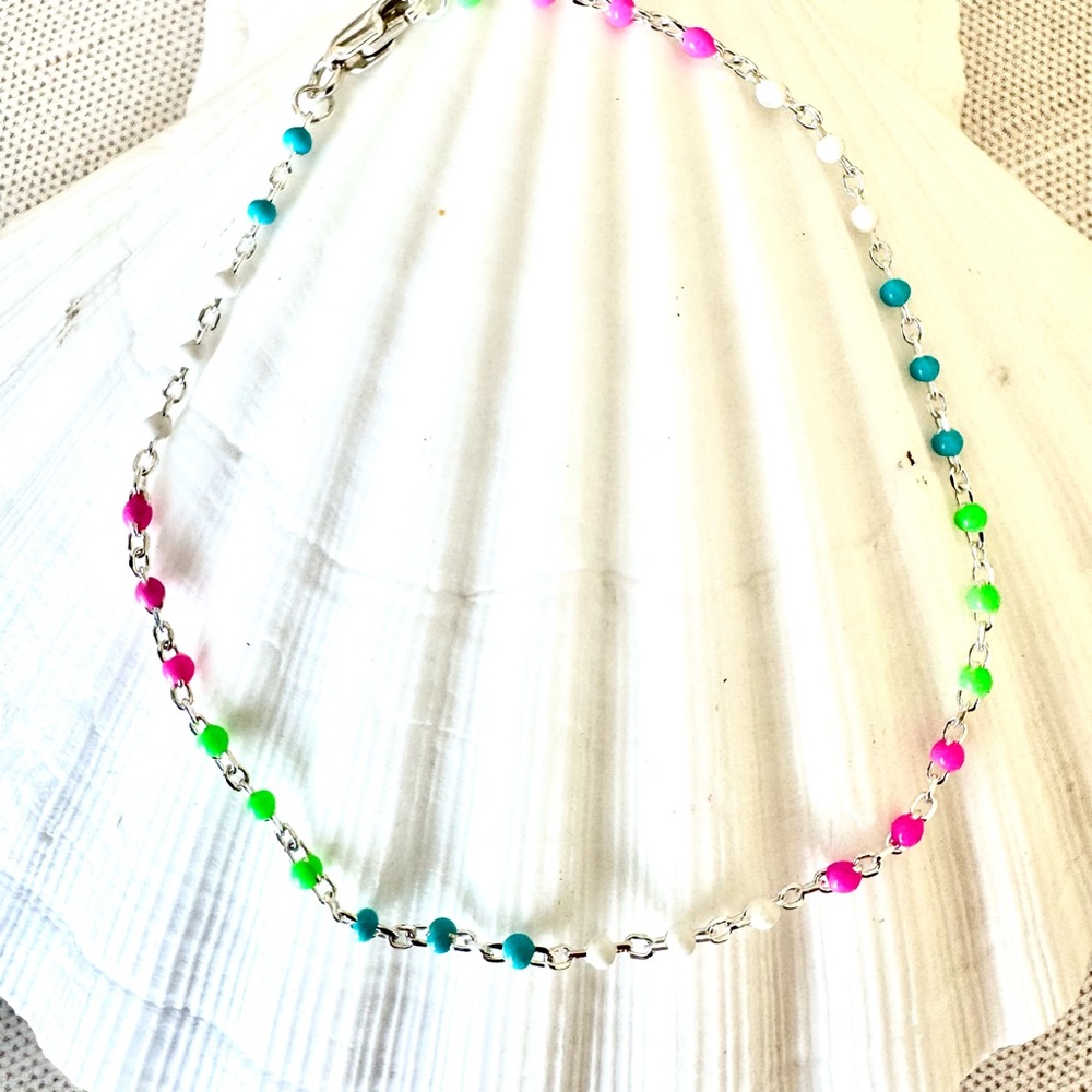 Silver Colorful Lilly Inspired Beaded and Silver Bracelet